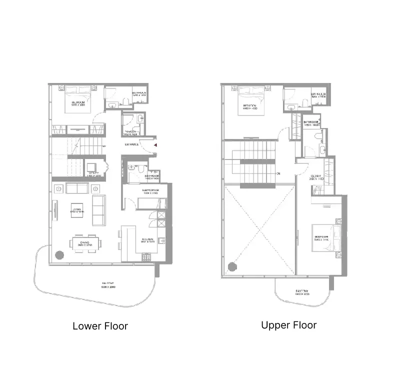 Pierside Marina Residences 3 bed floor plan, 2,155 sqft