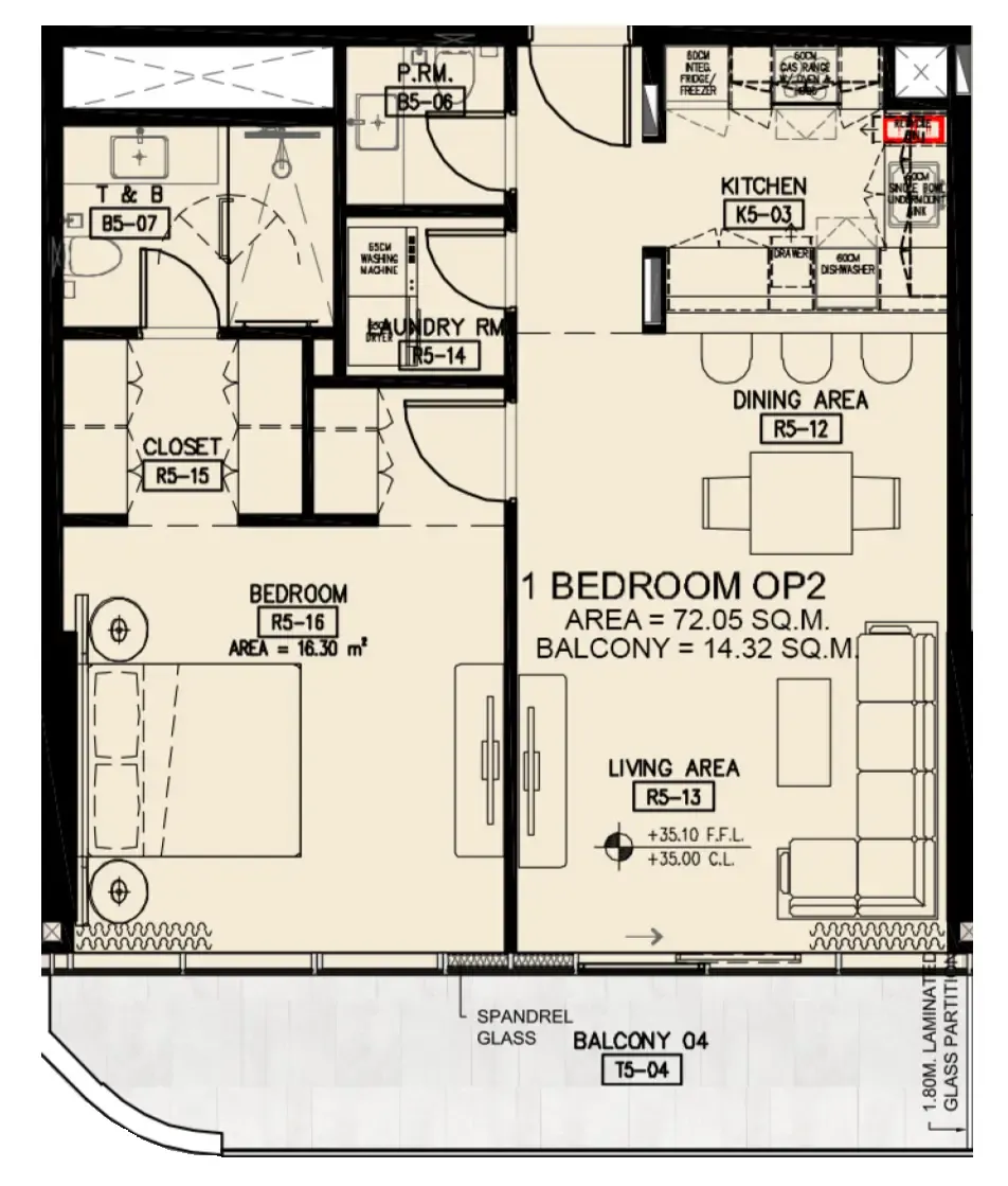 Azha Millennium Residences 1 bed floor plan, 929 sqft