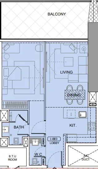 One by Binghatti 1 bed floor plan, 829 sqft