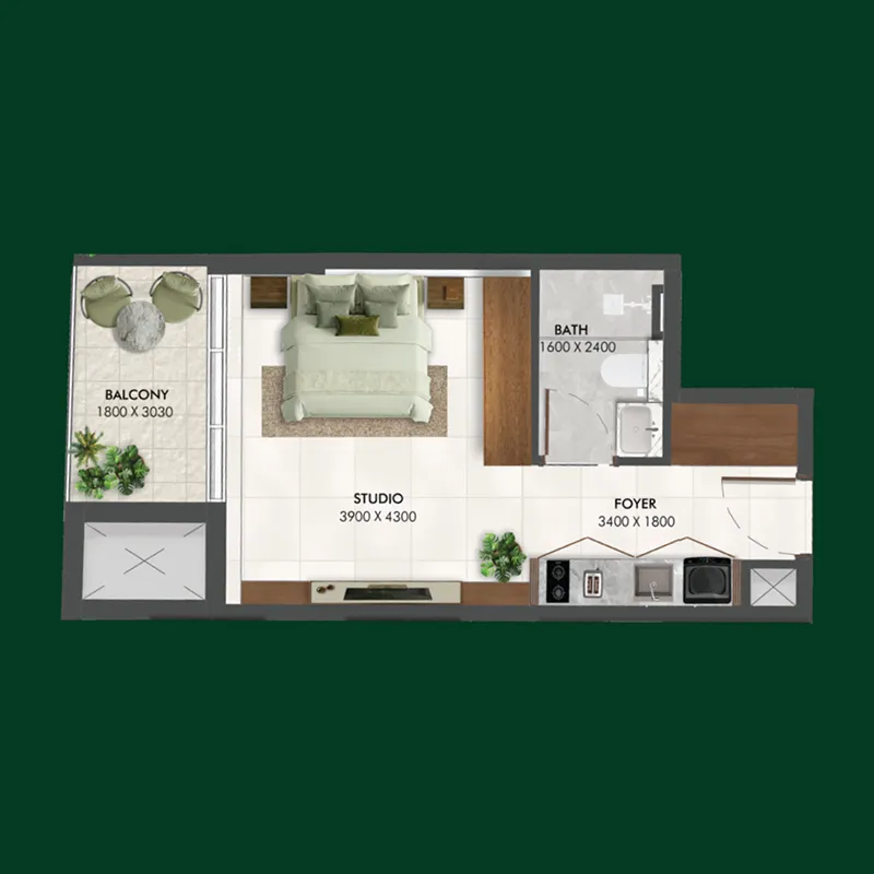 Enchante Studio floor plan, 395 – 528 sqft