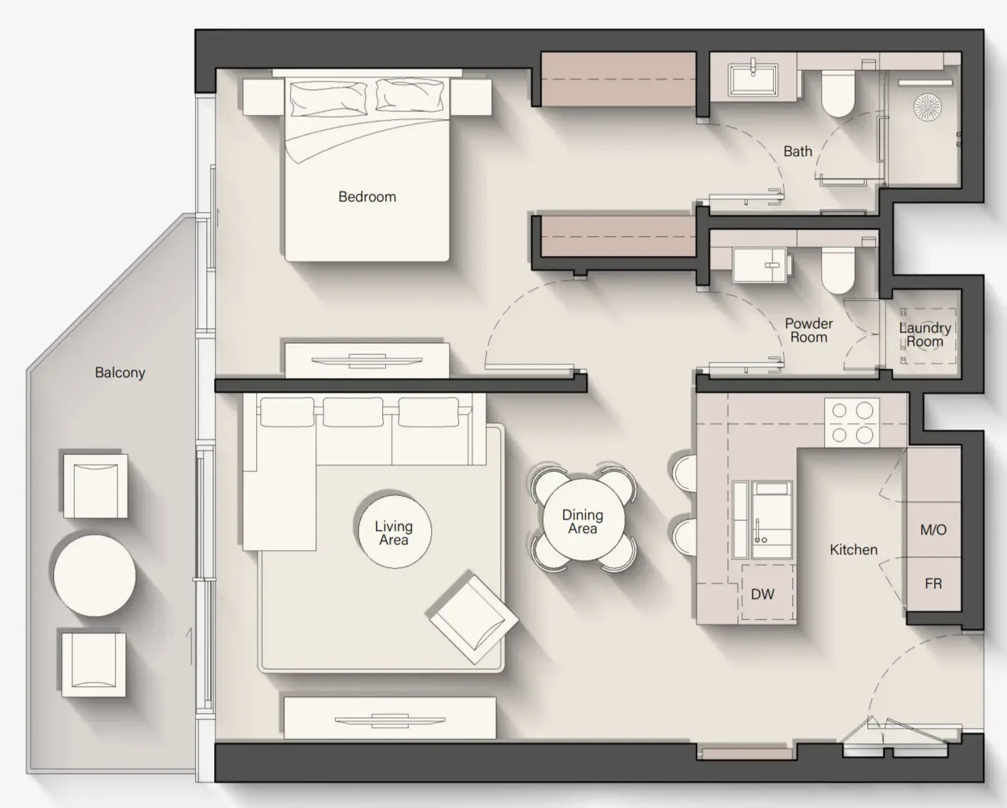 Eltiera Views 1 bed floor plan, 834 sqft