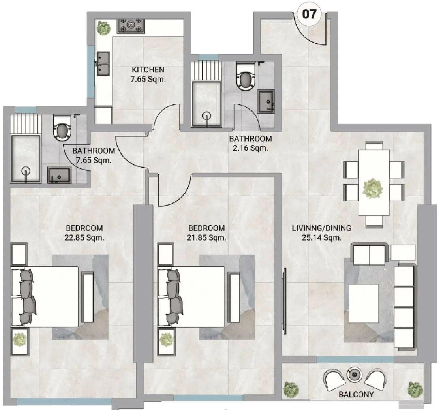 Barajeel Towers 2 bed floor plan, 1,908 sqft