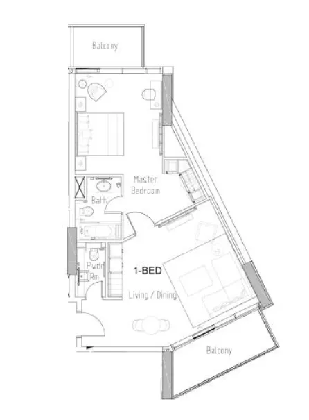 Damac Hills - Radisson Dubai 1 bed floor plan, 901 sqft
