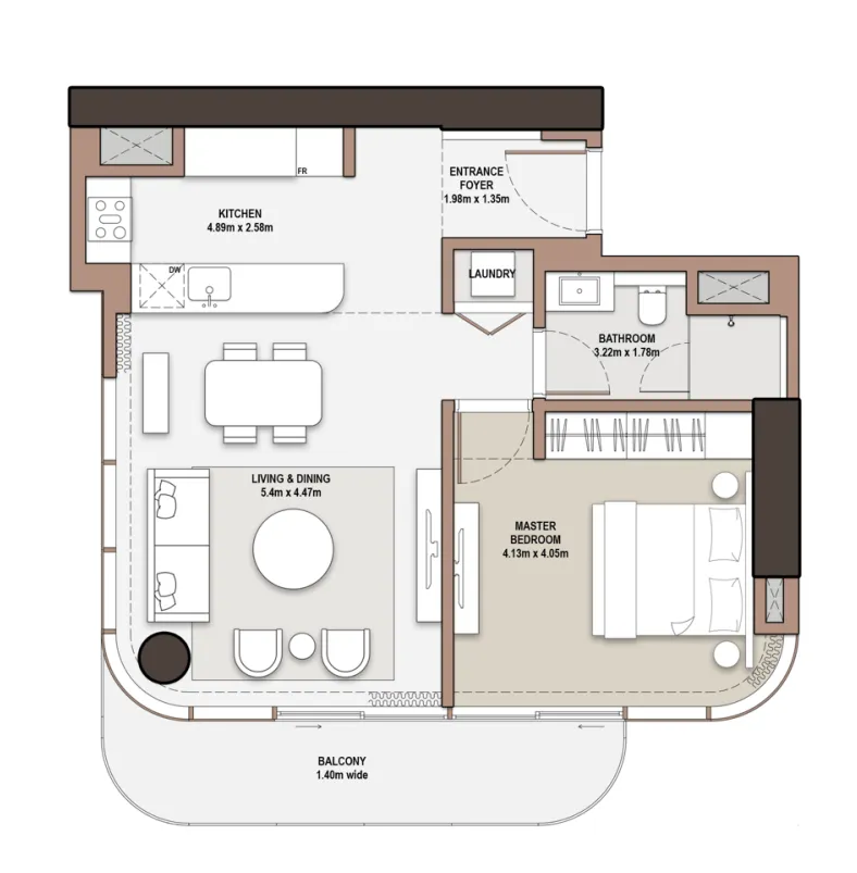 The Edit at d3 1 bed floor plan, 873 sqft