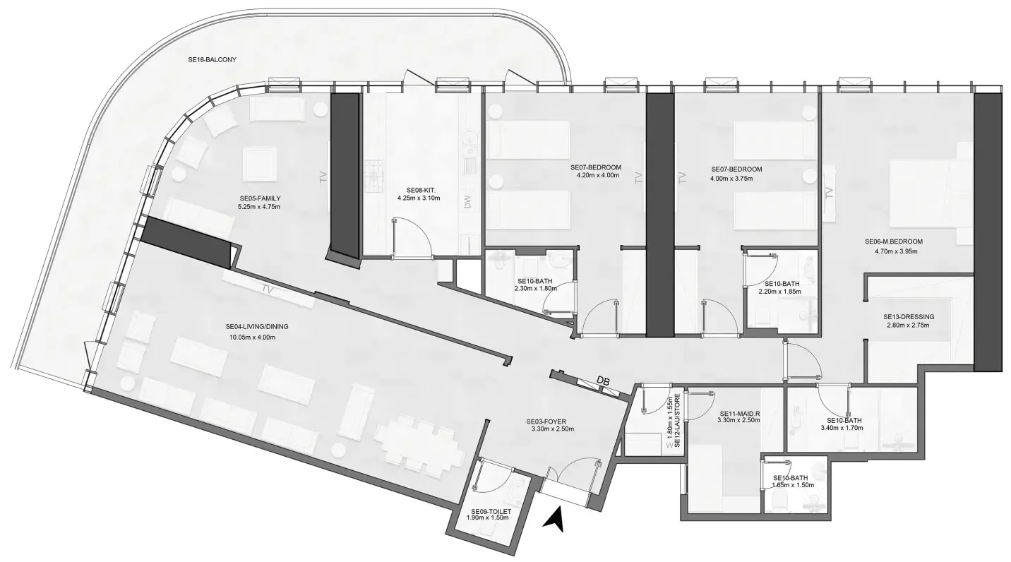 Joud Tower 3 bed floor plan, 2,849 – 2,861 sqft