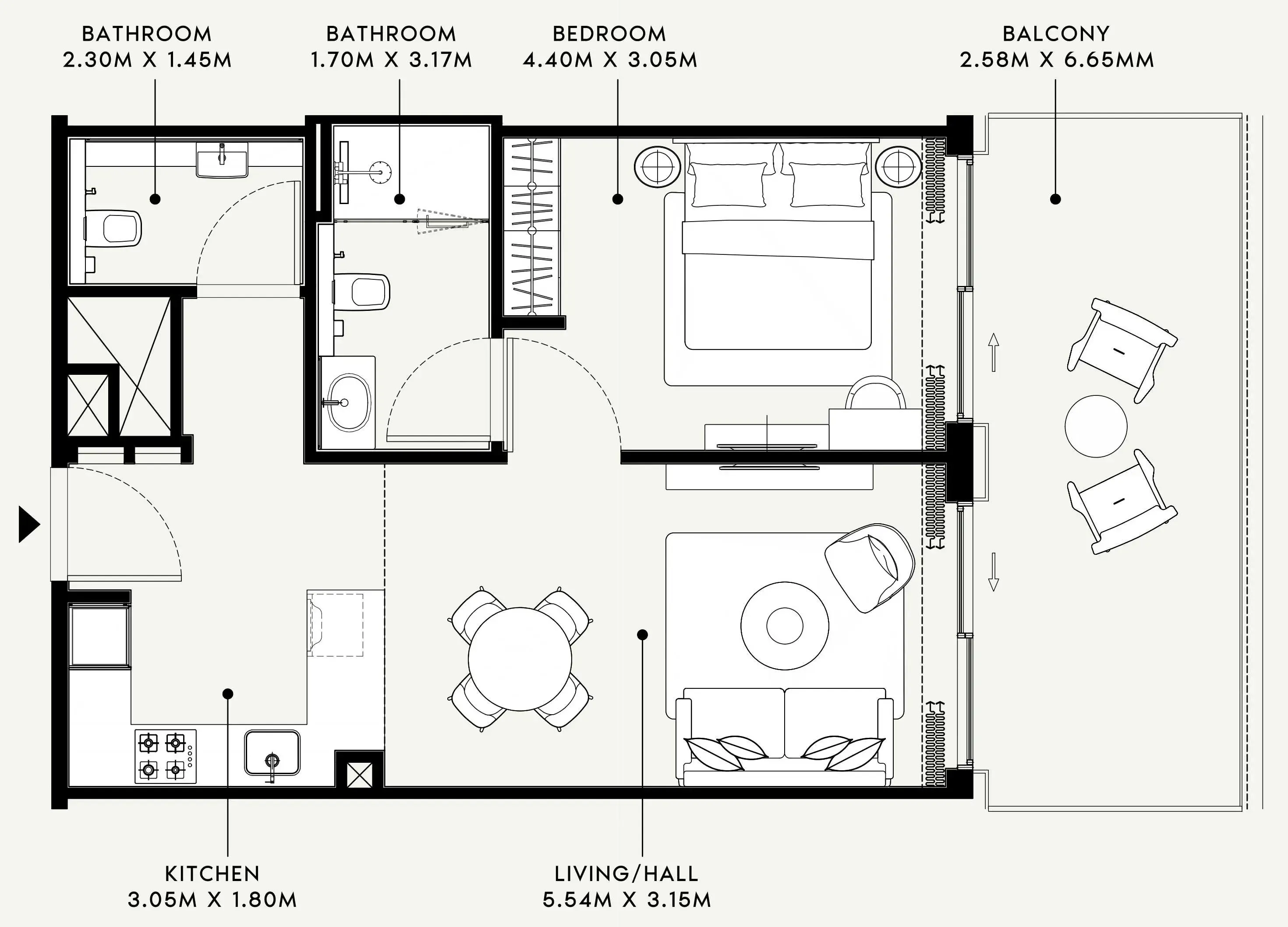 Azizi Venice 1 bed floor plan, 801 sqft