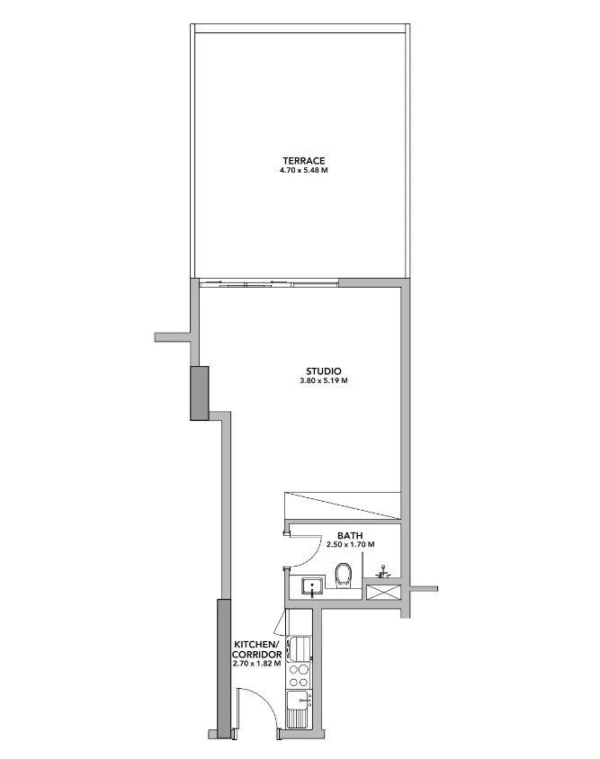 Blue Pearls Studio floor plan, 873 sqft