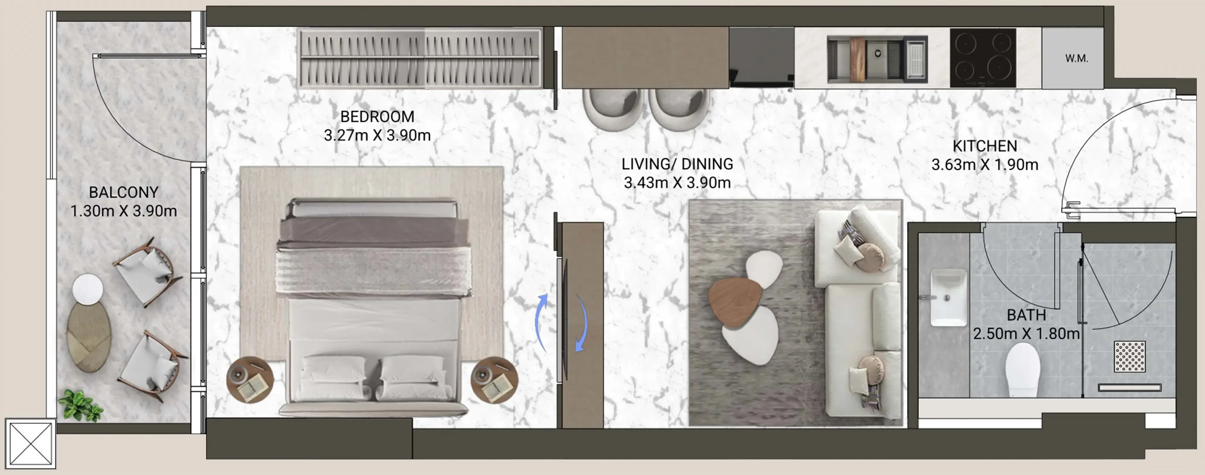 V-Suites Studio floor plan, 478 sqft