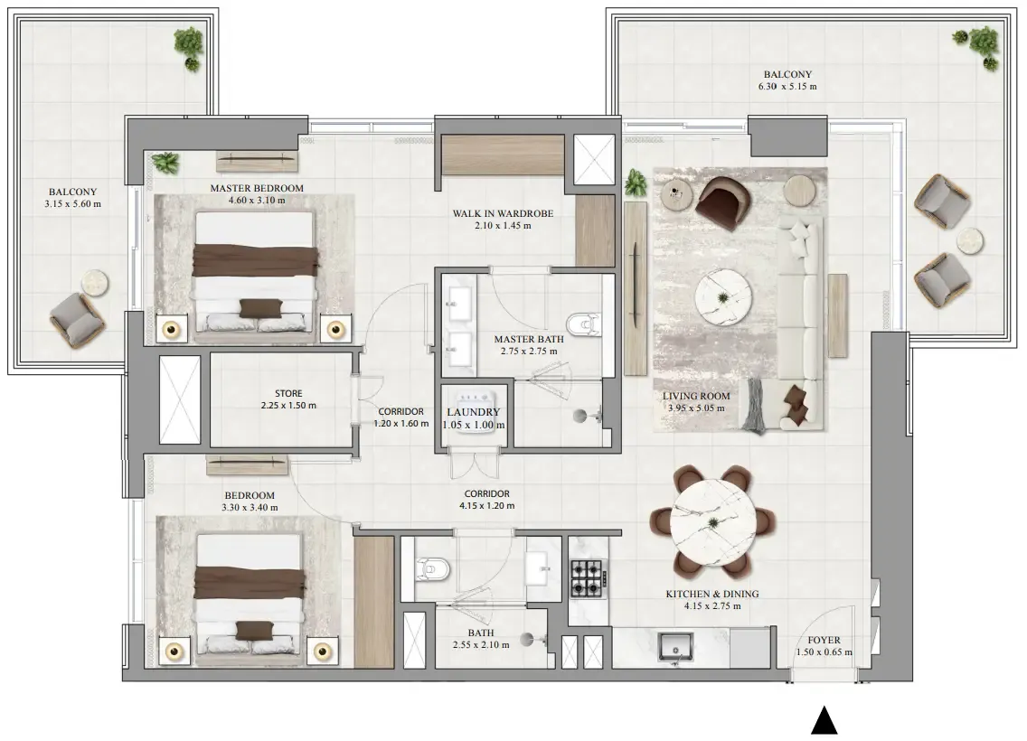 Greencrest 2 bed floor plan, 1,404 sqft