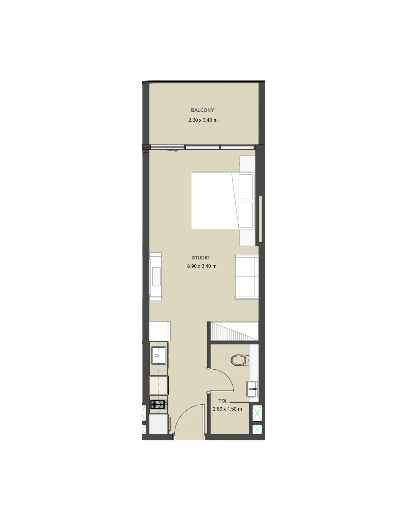 Lucky Oasis Residence Studio floor plan, 427 sqft