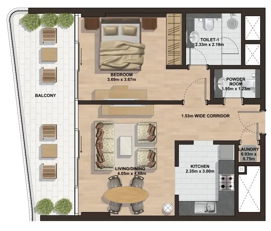 Gemini Splendor 1 bed floor plan, 896 – 897 sqft