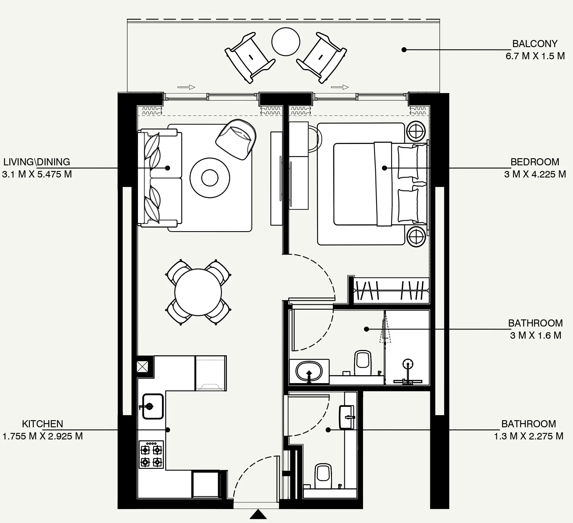 Azizi Venice 1 bed floor plan, 697 sqft