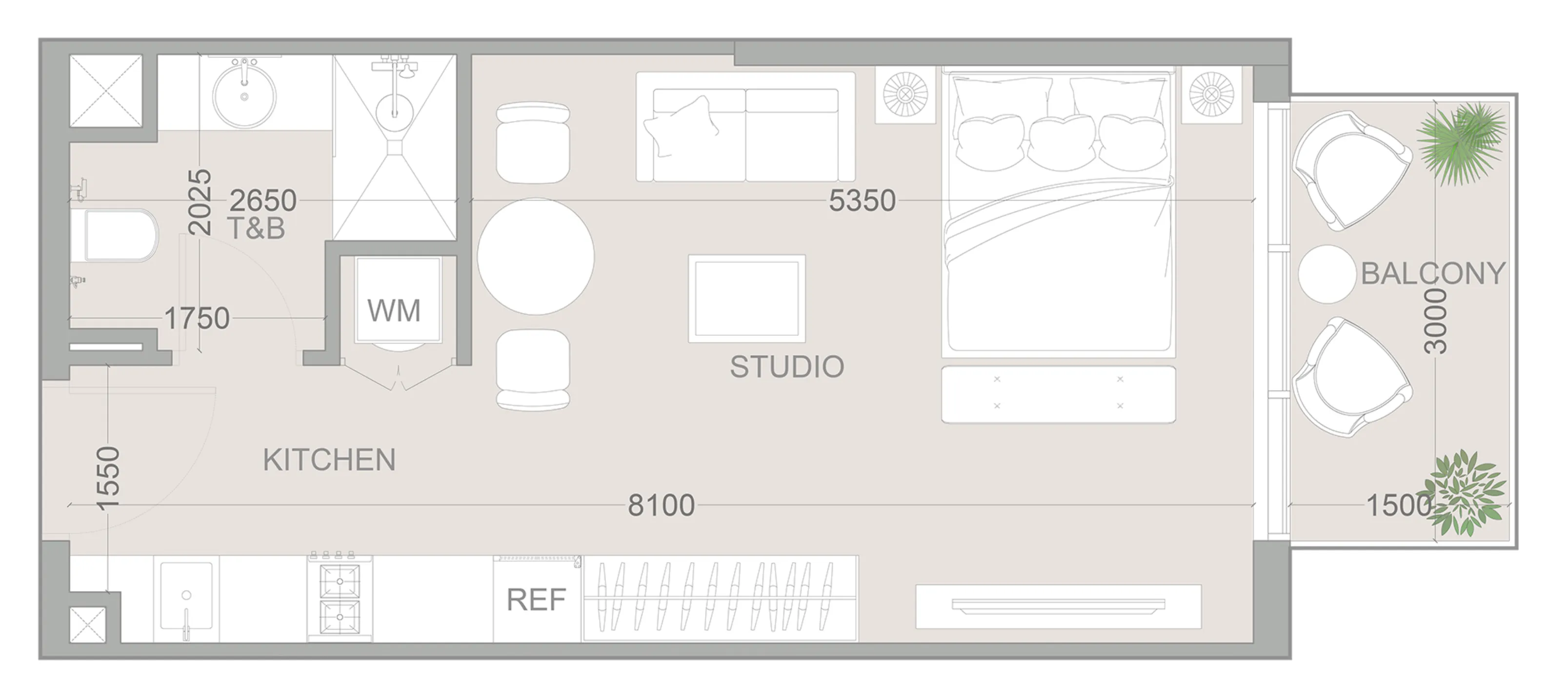 1WOOD Residence 2 Studio floor plan, 426 – 431 sqft