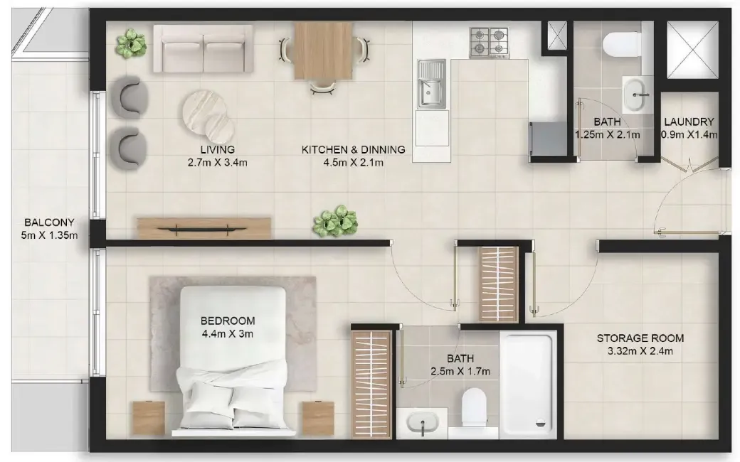 Stellar Axis 1 bed floor plan, 763 – 776 sqft