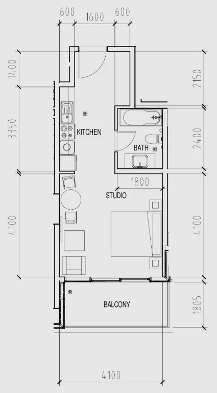 Damac Hills - Park Town Studio floor plan, 476 sqft