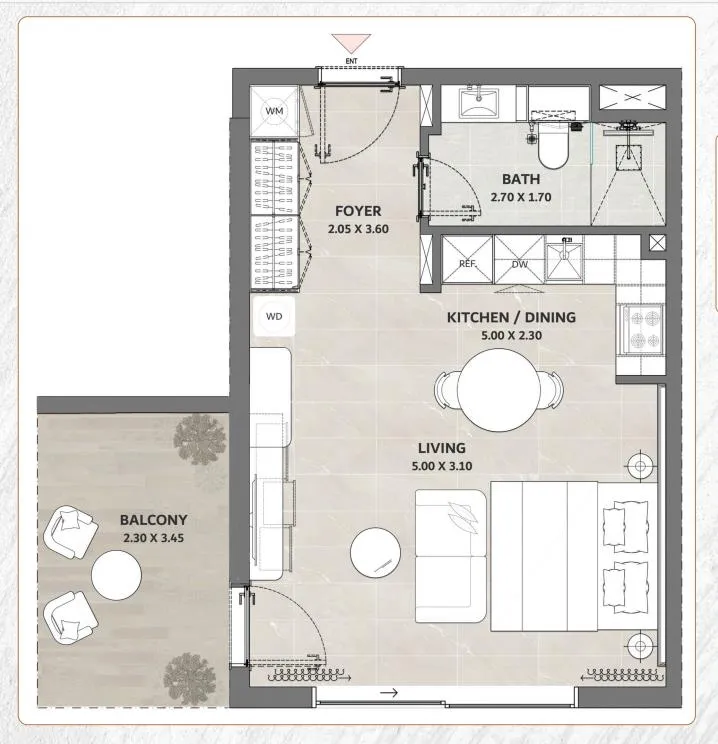 Amber by Enso Studio floor plan, 516 sqft