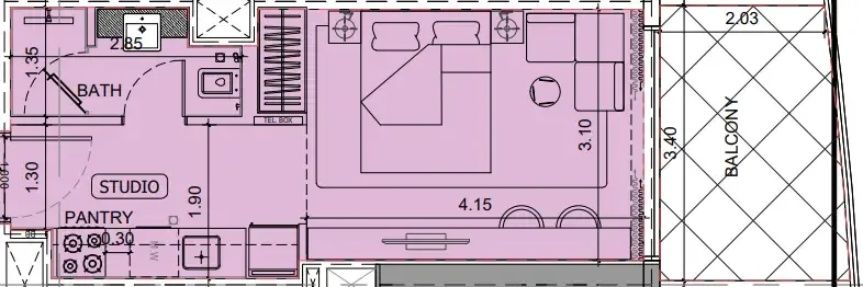Project Maybach Studio floor plan, 380 – 385 sqft