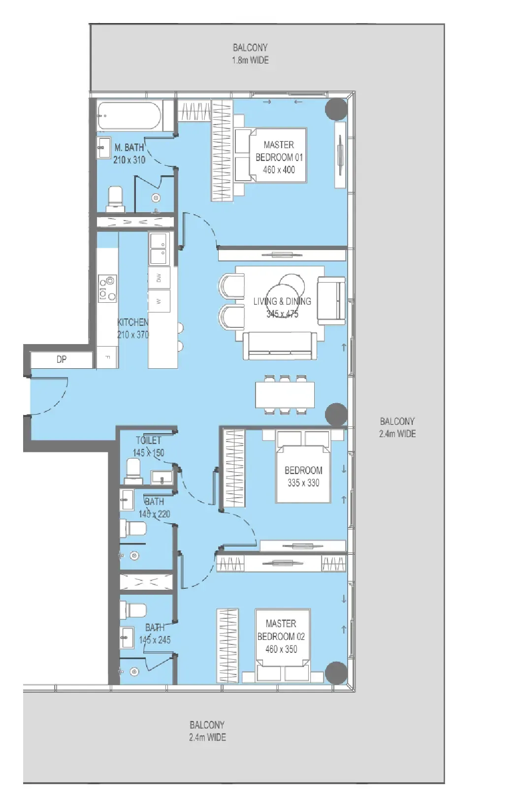 Sensi 3 bed floor plan, 1,936 – 2,159 sqft