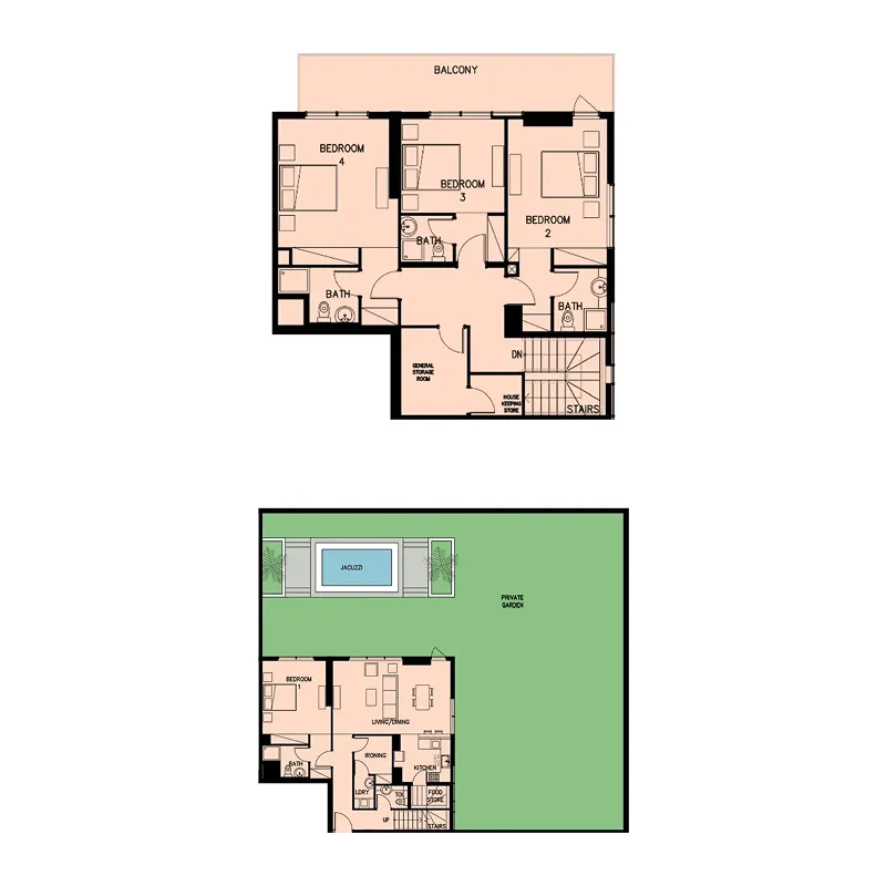 Q Gardens Loft 4 bed floor plan, 5,927 sqft