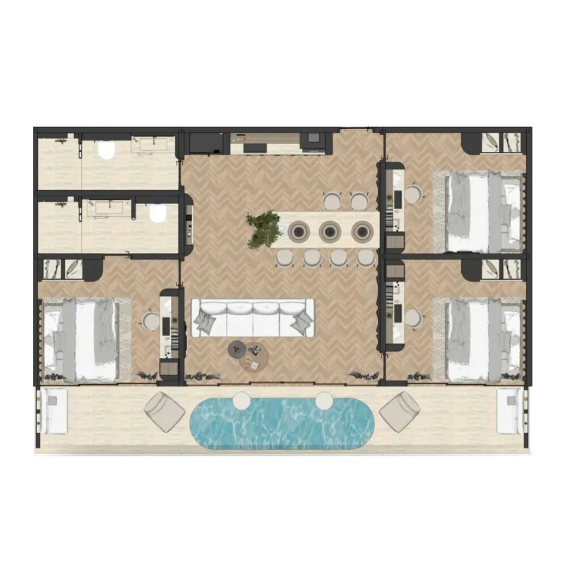 Azoria Living Uluwatu 3 bed floor plan, 1,292 sqft