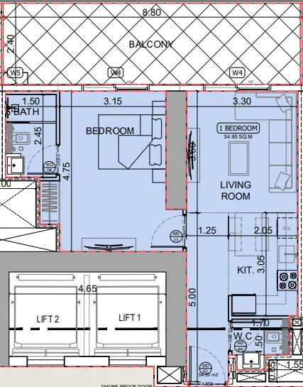 Binghatti Skyhall 1 bed floor plan, 835 sqft