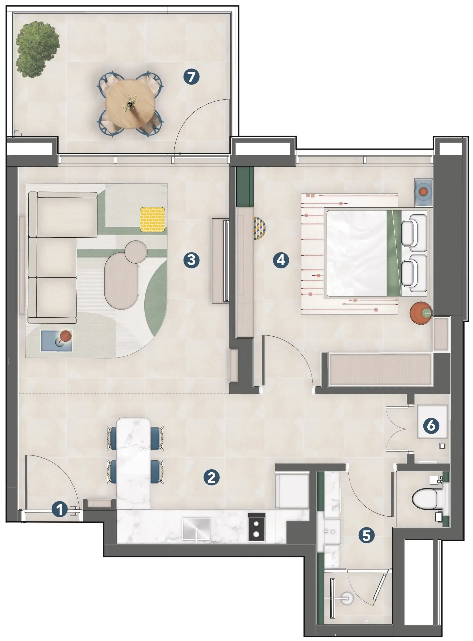 Rove Home Meydan Horizon 1 bed floor plan, 682 sqft
