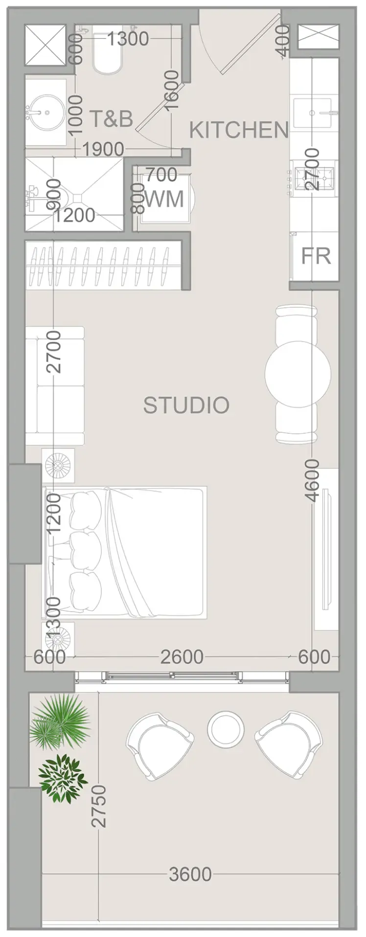 VERDAN1A 2 Studio floor plan, 462 sqft