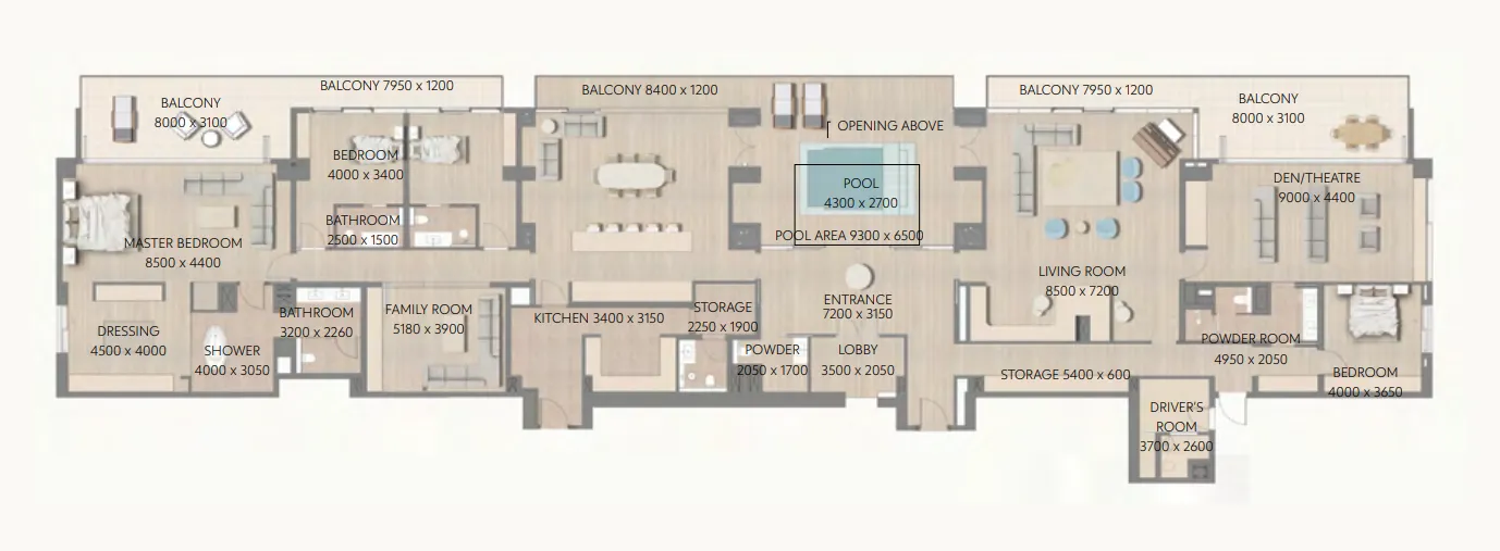 Cape Hayat 4 bed floor plan, 6,718 sqft