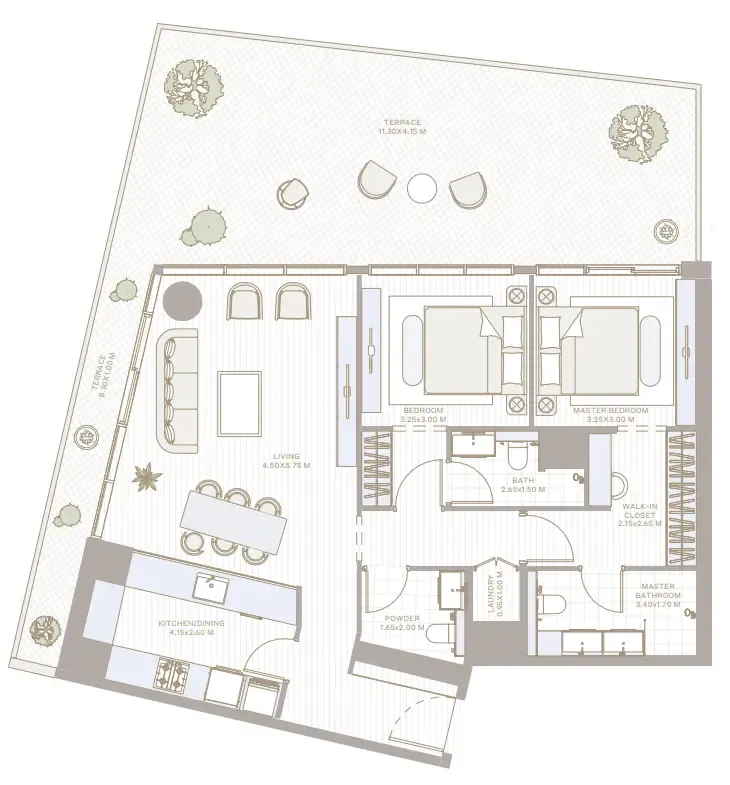 Alder in Park Five 2 bed floor plan, 1,740 sqft
