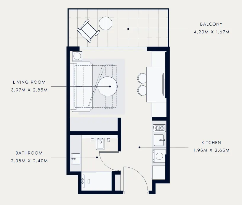 Azizi Venice Studio floor plan, 360 sqft