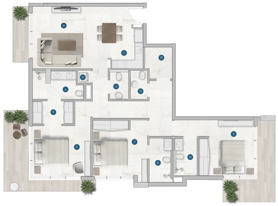 Sola Residences 3 bed floor plan, 1,631 – 1,829 sqft