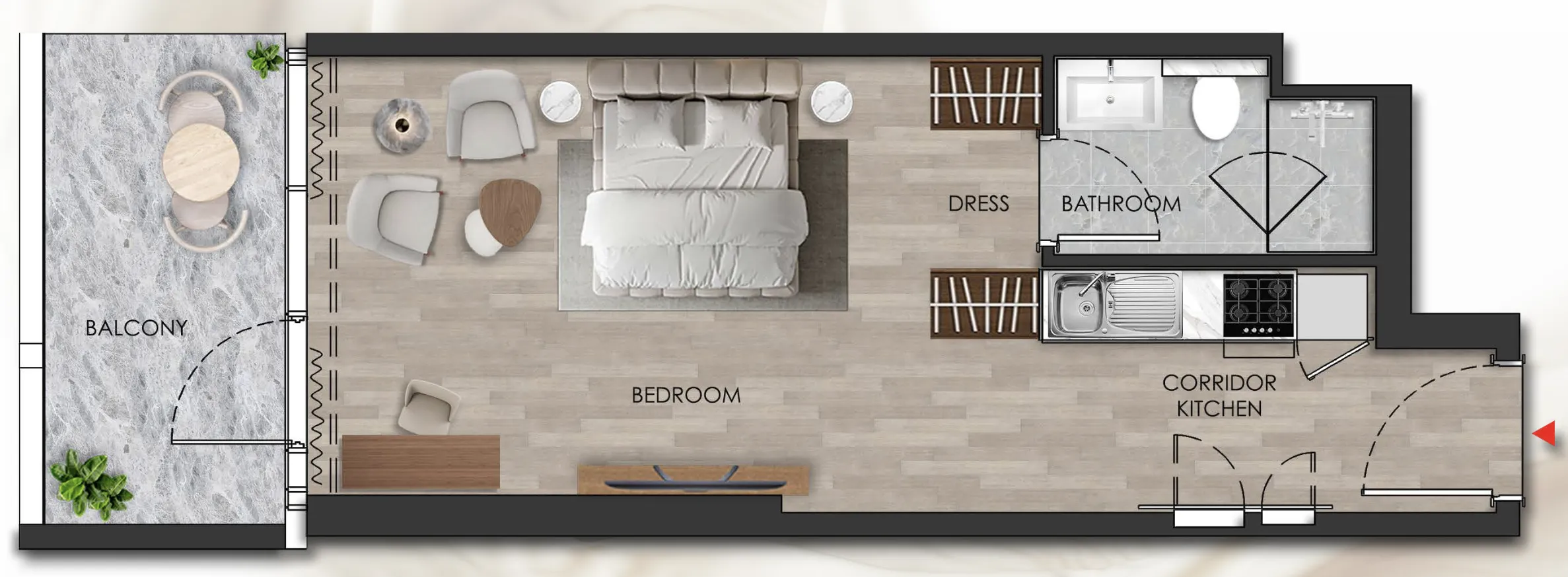 Island Heights Studio floor plan, 509 – 510 sqft