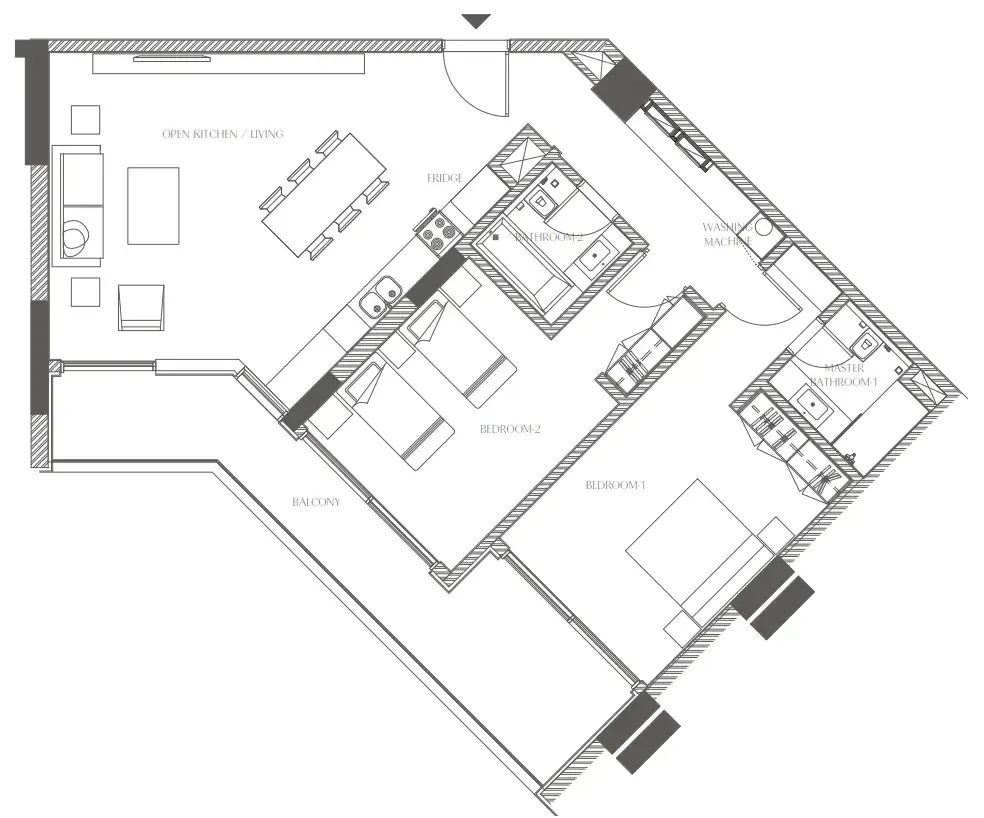 Creekside Residence 2 bed floor plan, 1,425 sqft
