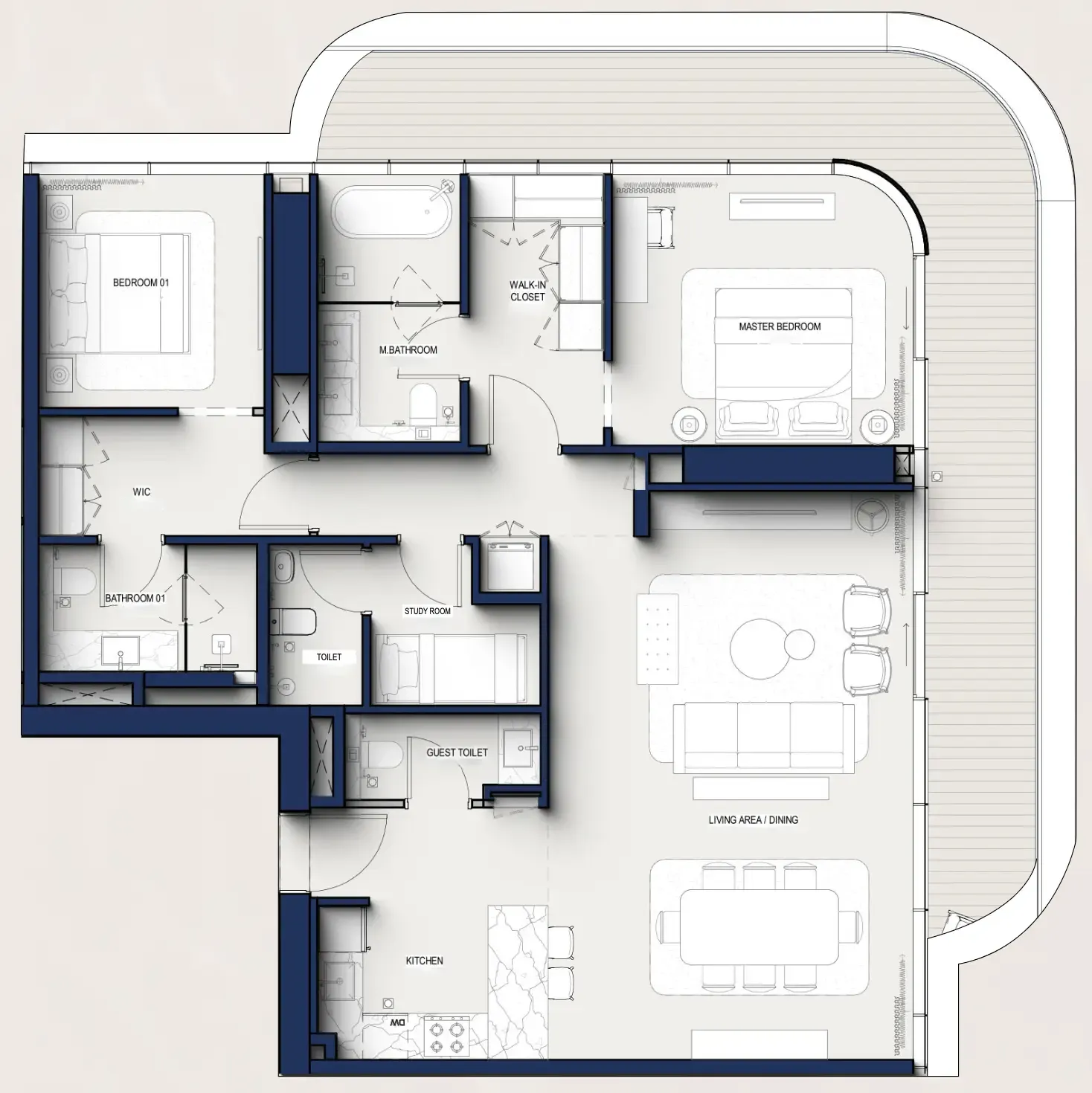Hilton Residences 2 bed floor plan, 1,665 sqft