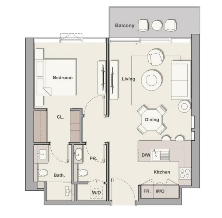 Soto Grande 1 bed floor plan, 750 sqft