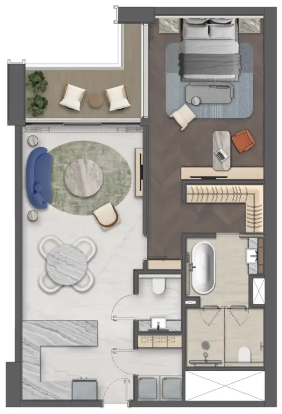 Mas Barsha Residency 1 bed floor plan, 1,076 sqft