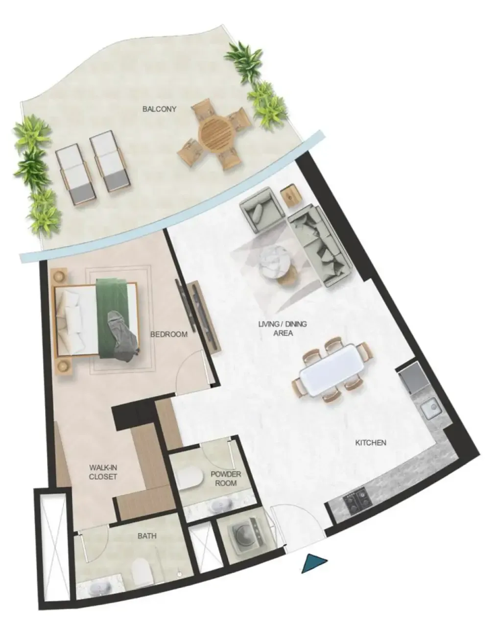 Oystra 1 bed floor plan, 1,099 sqft