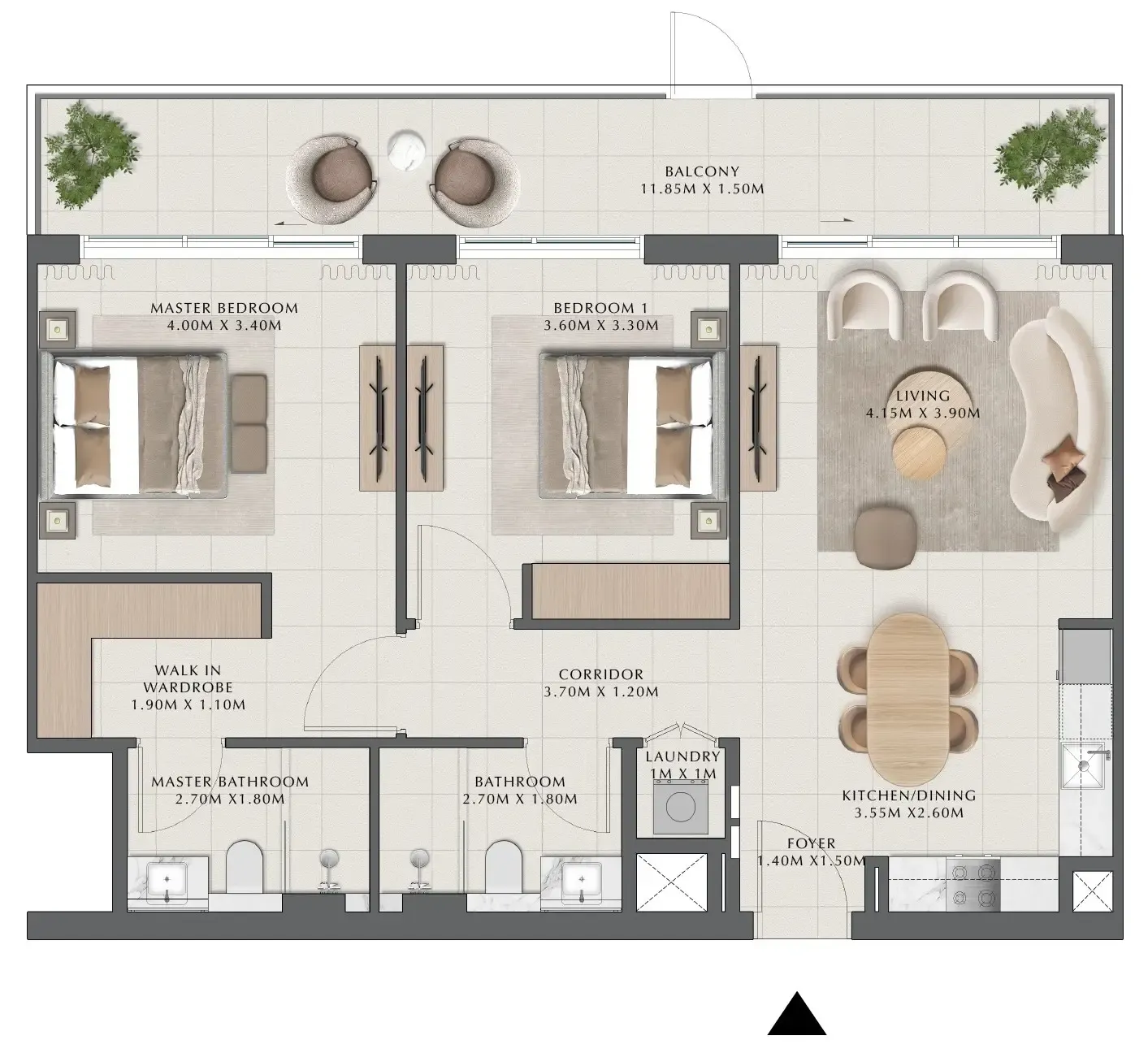 Parkside Hills  2 bed floor plan, 1,147 sqft