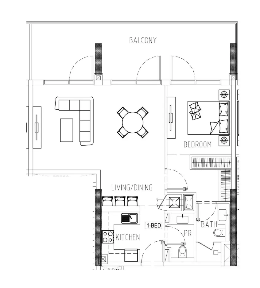 Damac Riverside Views 1 bed floor plan, 1,047 – 1,049 sqft