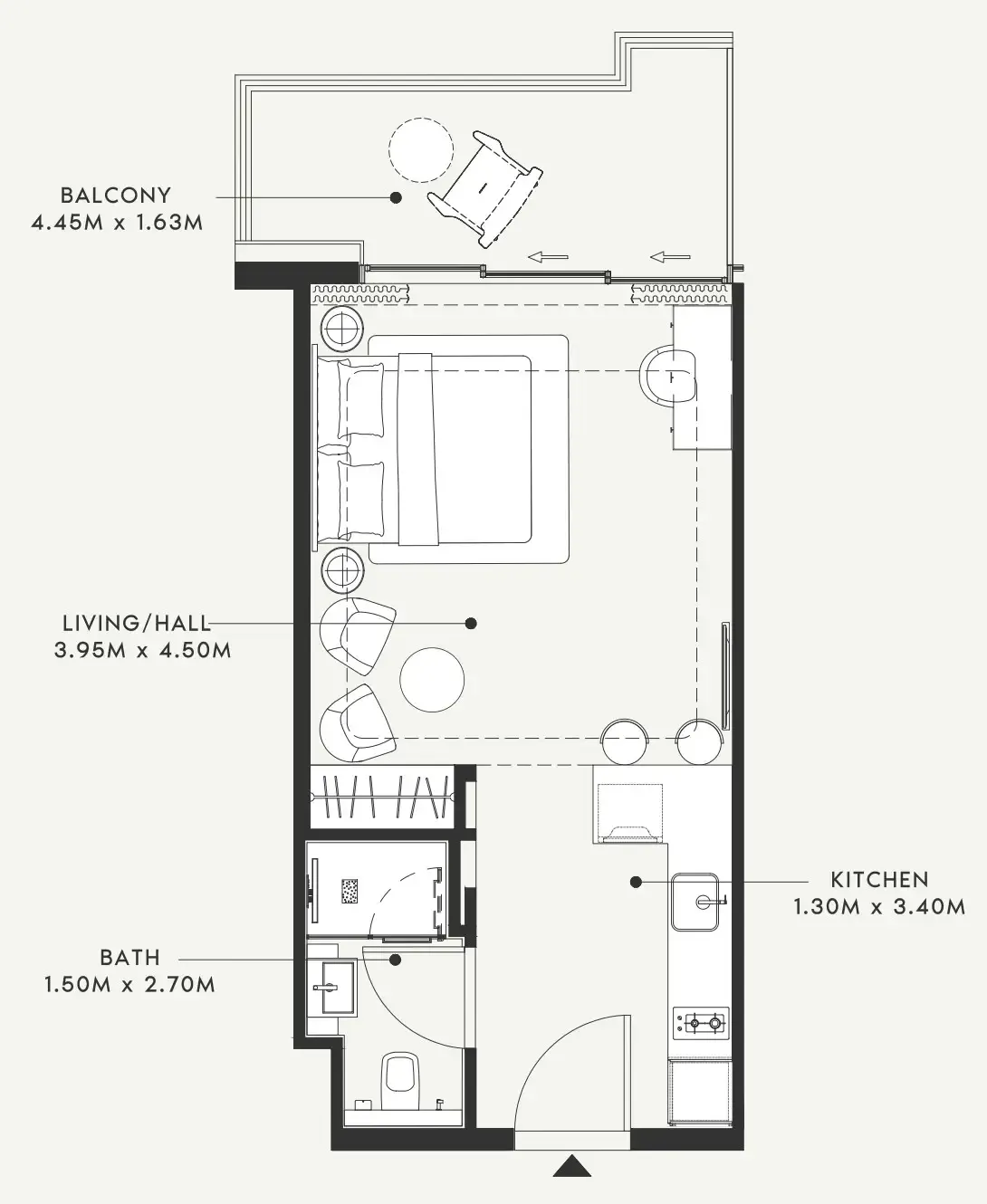 Riviera 55 Studio floor plan, 510 sqft