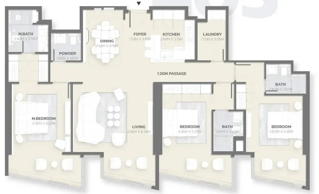 Tonino Lamborghini Residences 3 bed floor plan, 1,775 sqft