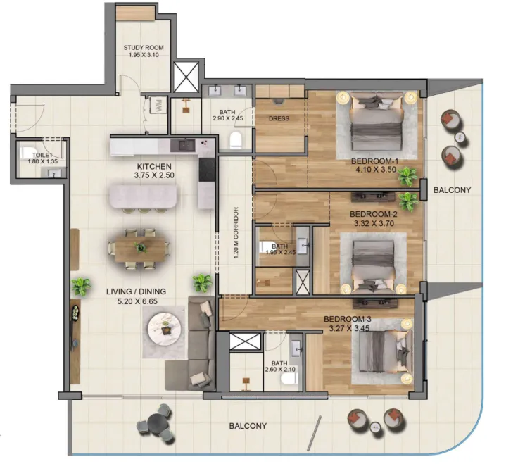 Sky Hills Residence 3 3 bed floor plan, 2,195 sqft
