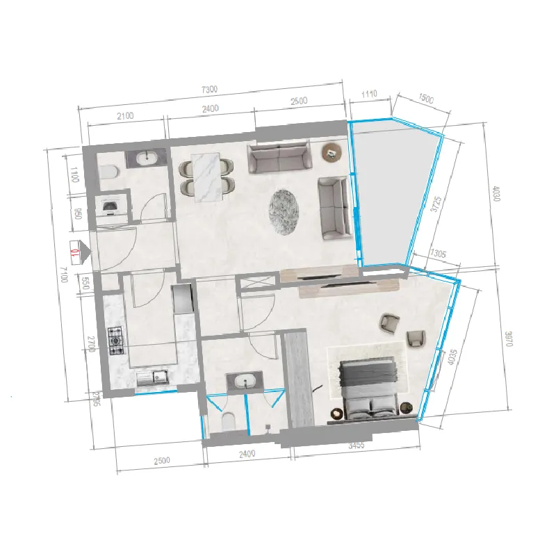 Orchid Towers Phase 1 1 bed floor plan, 784 sqft