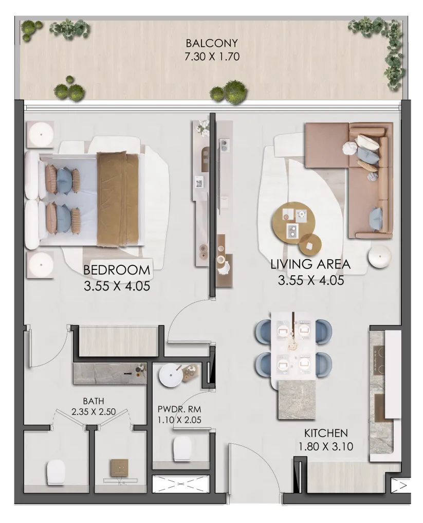 Legado by Prescott 1 bed floor plan, 681 sqft