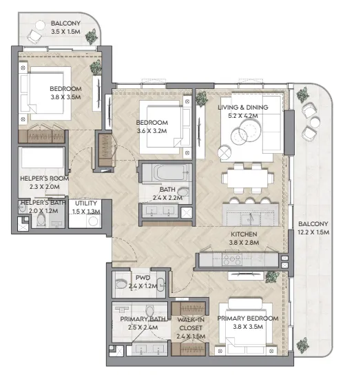 Nura 3 bed floor plan, 1,696 sqft