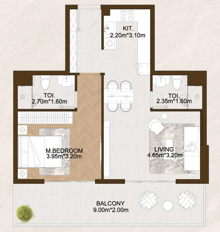 Sports View 2 1 bed floor plan, 792 sqft