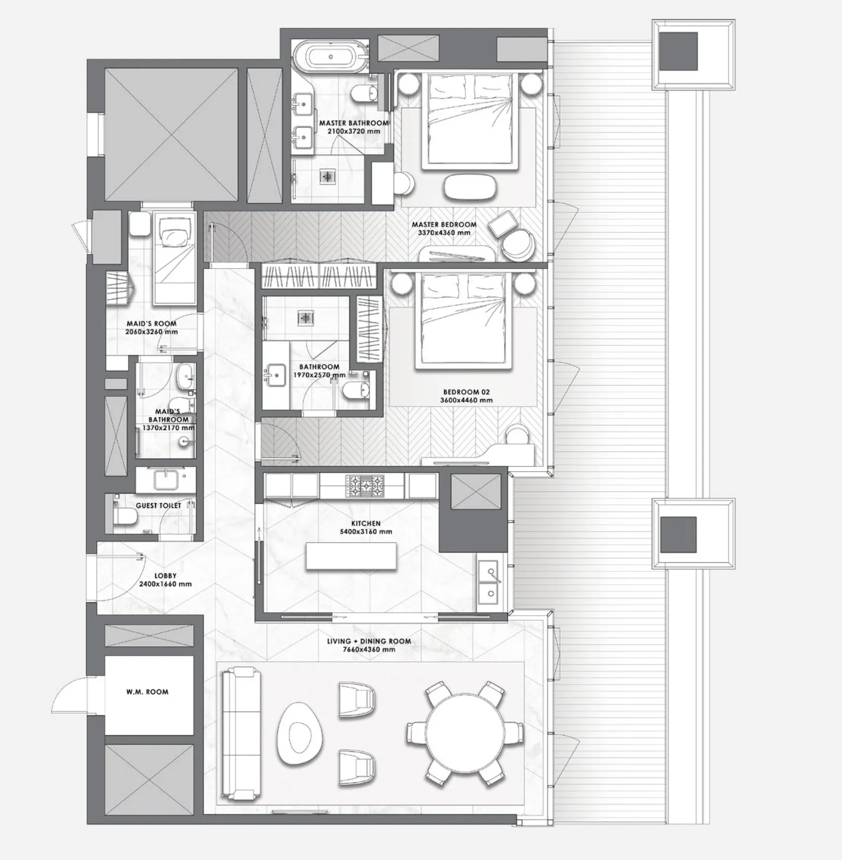 DaVinci 2 bed floor plan, 2,049 sqft