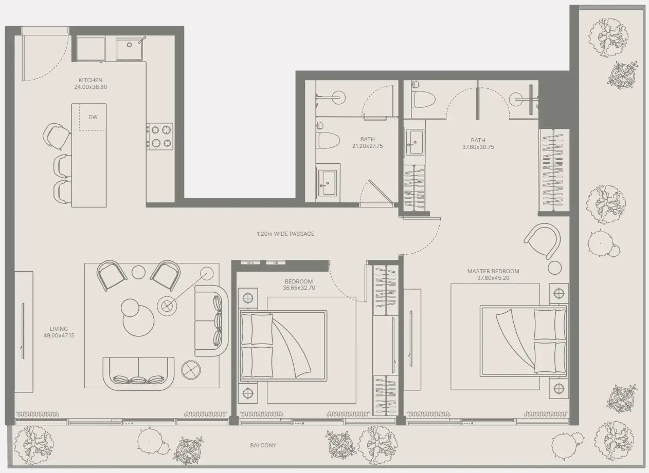 Bond Enclave 2 bed floor plan, 1,339 sqft
