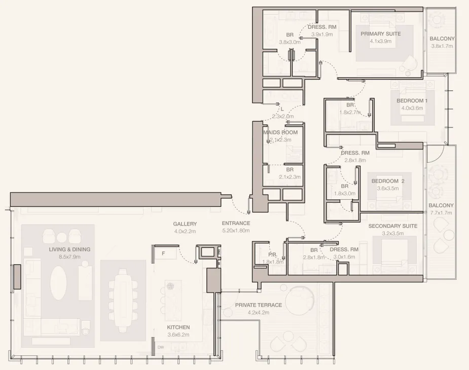 Jumeirah Residences Emirates Towers 4 bed floor plan, 3,468 sqft