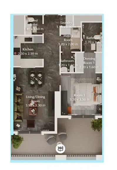 Bab Al Qasr Garden Residences 65 1 bed floor plan, 881 sqft